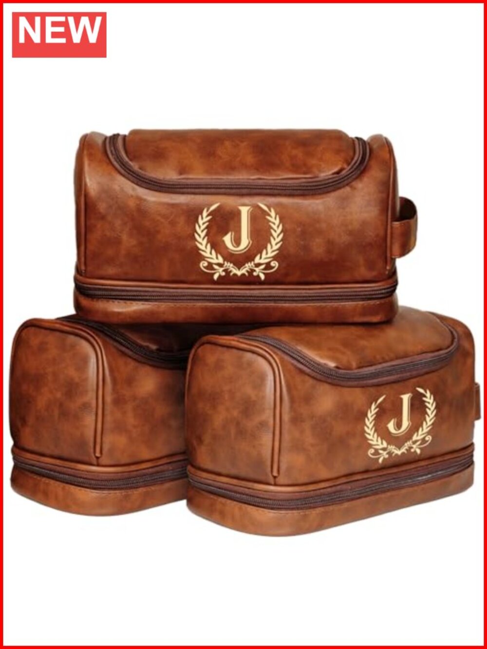 Personalized Leather Toiletry Travel Bag Engraved Waterproof TSA Approved Men's